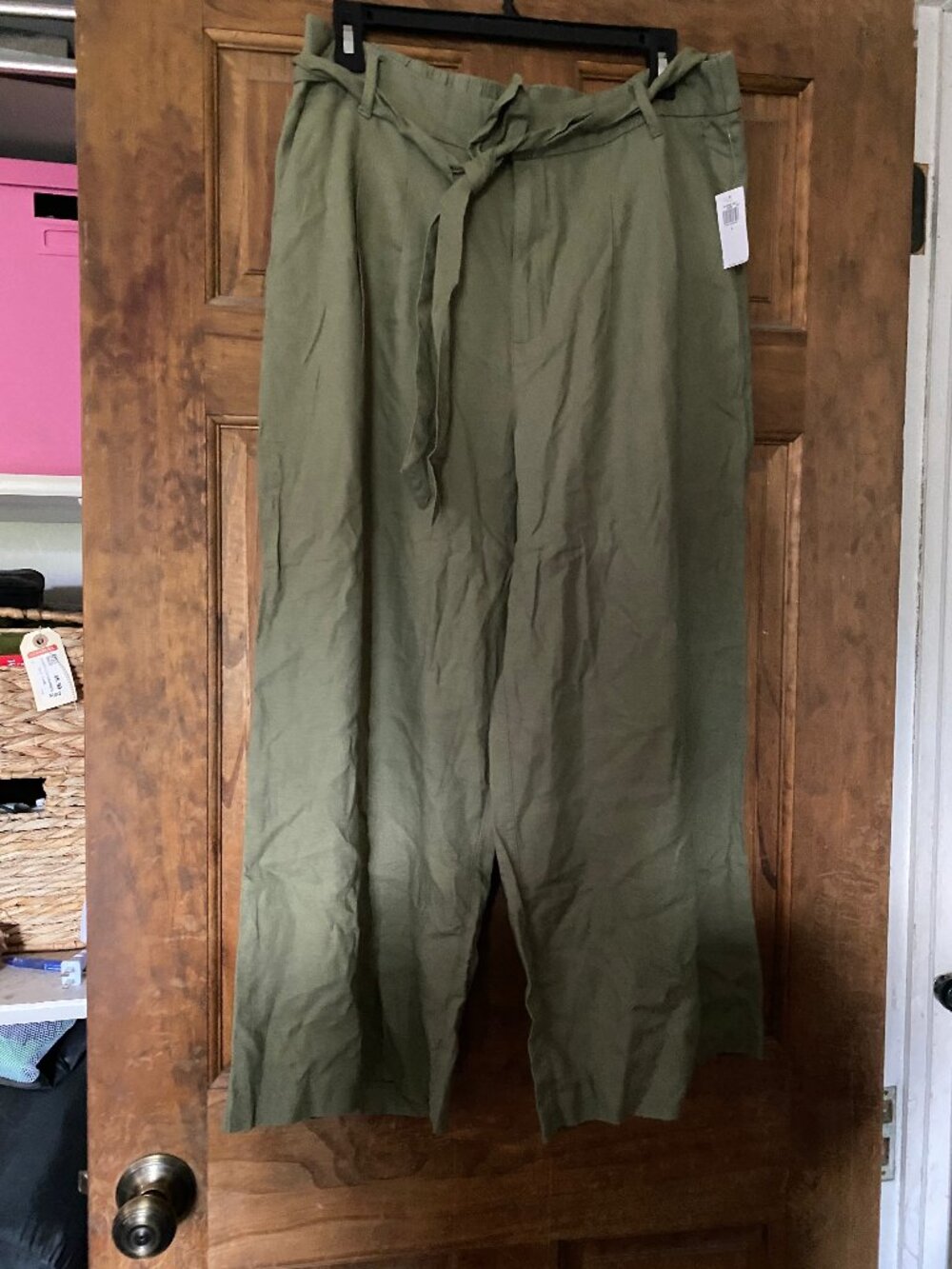 Old Navy green linen blend crop wide leg pants